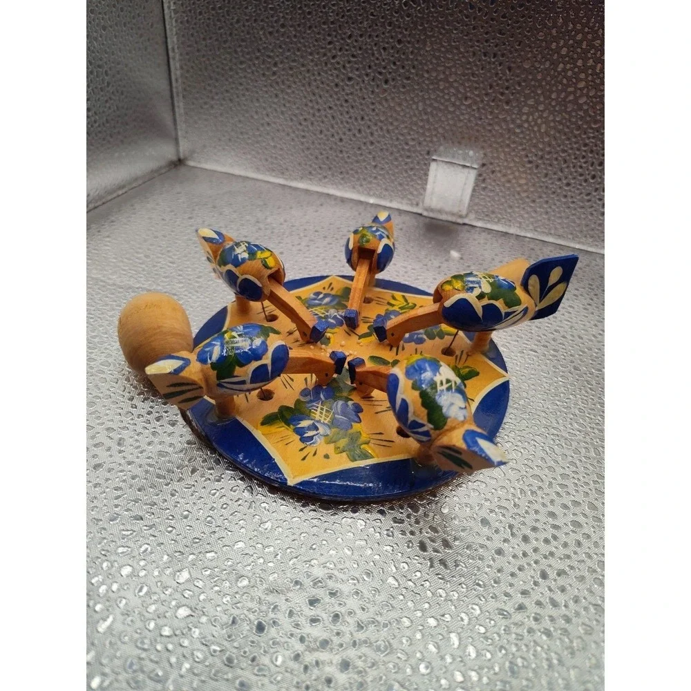 Wooden Paddle‎ Toy Vintage Chicken Pecking Feed Brightly Painted 1546